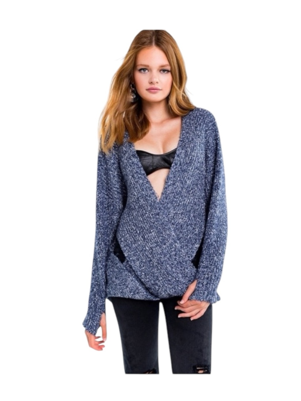 new Wildfox ❤︎ Drew Reversible Cozy Chunky Knit Sweater ❤︎ Galaxy Blue ❤︎ Medium - Picture 10 of 16